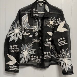 #14)  Sandy Black Sheer Embroidered Floral Jacket